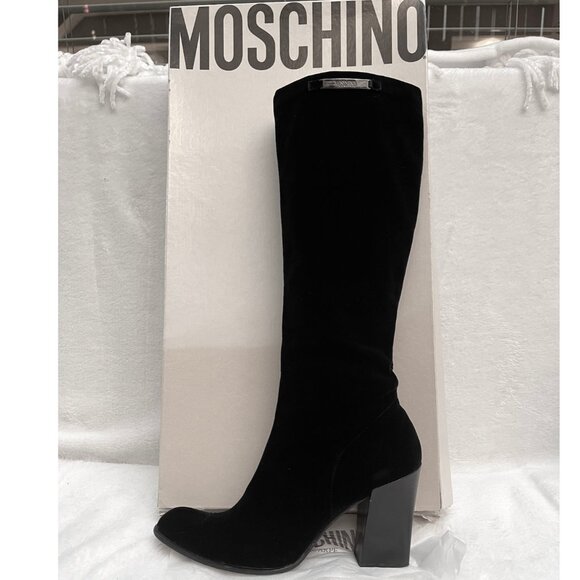 Moschino Shoes - Auc Moschino Chanky heel High velour Boots 7,5 with damage